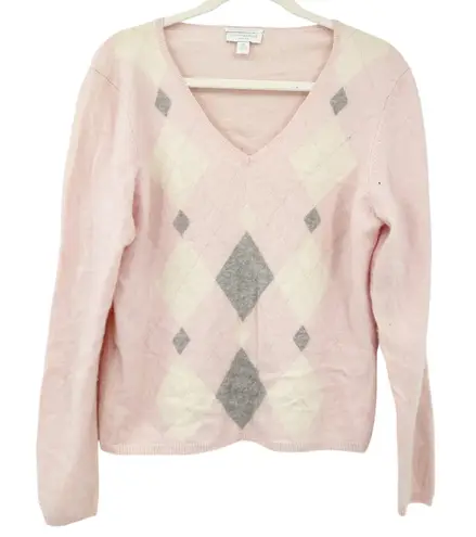 Charter Club Womens Fall Barbiecore Preppy Argyle 100% Cashmere Sweater Size PL