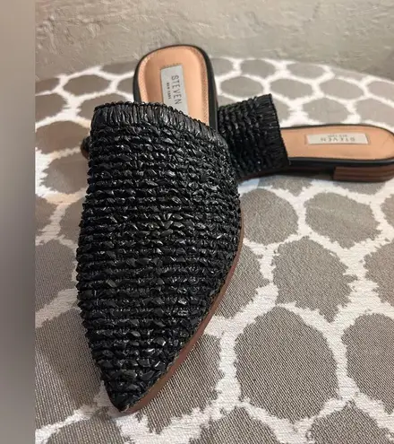 Steven New York Black Textured Mules Pointed Toe Valdez Raffia texture flats Size 7