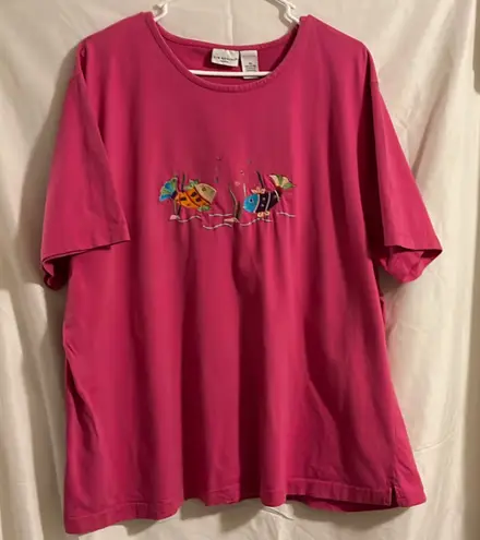 kim rogers Pink Graphic T-Shirt by , embroidered design, size 2x