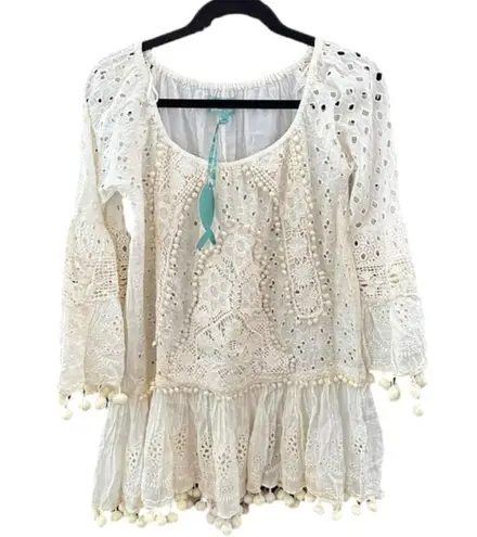 Antica Sartoria Coverup Swim Pool Off White BOHO Dress Eyelet, Size: Large NWT