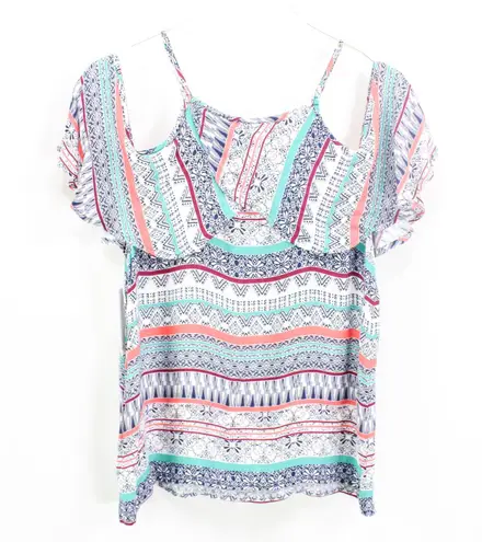 Ella Moss Blue Coral Cold Shoulder Boho Medallion Blouse