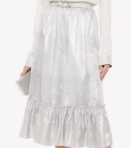 Shrimps Pearl Belt Metallic Midi skirt In Silver Size 8