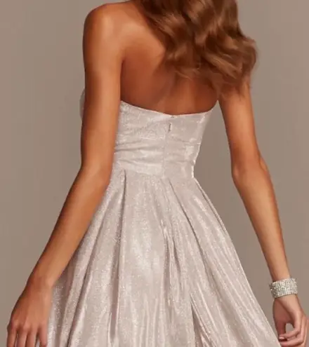 Betsy and Adam Glittery Silver Strapless Ball Gown