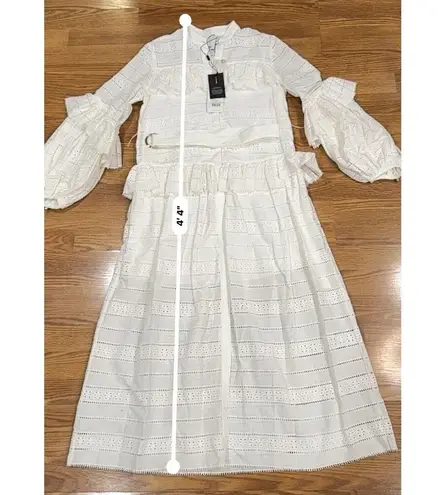 ACLER VALENTINE BRODERIE COTTON LING SLEEVE MIDI DRESS IVORY AU 6 / US 2