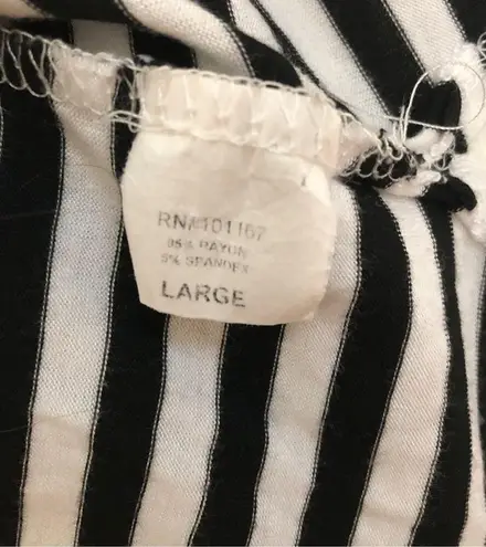 Cha Cha Vente Black White Striped Open Cold Shoulder Tie Sleeve Shirt Blouse Top Size L