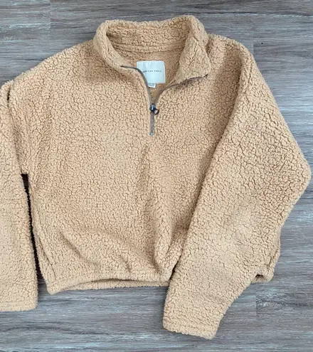 American Eagle sherpa cropped quarter zip Tan Size XS 25 54 Off Retail From Allie