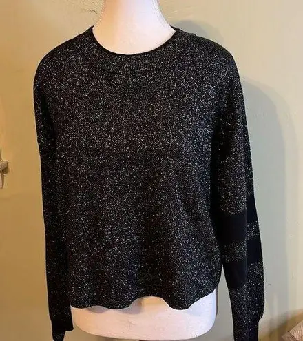 John + Jenn  black silver knit metallic crewneck sweater