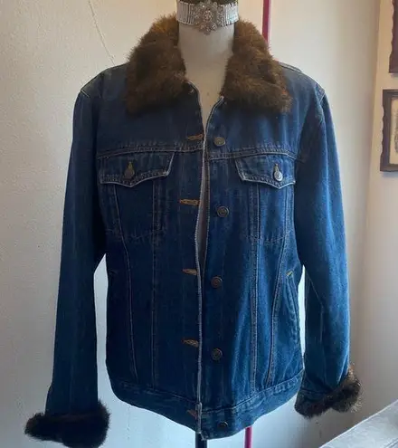 Fu Da ladies faux fur denim jacket Blue Size M