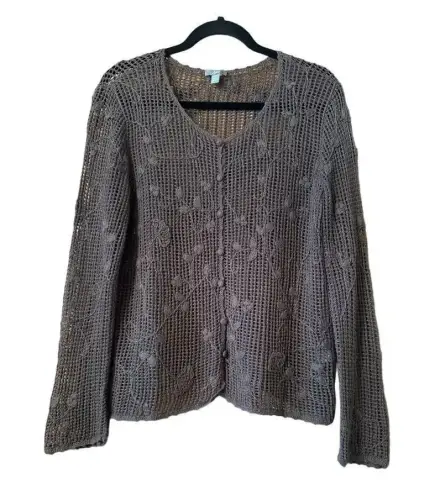 J. Jill Cotton/Linen Blend open weave delicate cardigan taupe LP Gray Size L