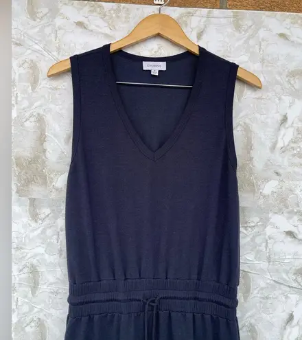 Evereve Elastic Waistband Drawstring Navy Blue Midi Dress size medium