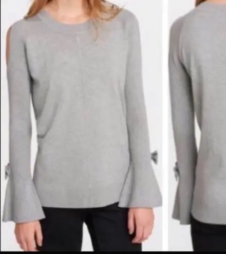 Karl Lagerfeld EUC Grey Bell Sleeved Cold Shoulder Sweater with Bow Tie Wrists