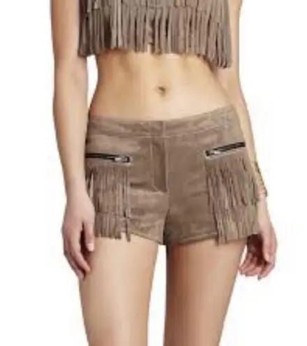 BCBG MaxAzria Weston Suede Fringe Shorts, Mocha, Size S