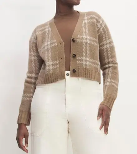 Everlane  Alpaca V-Neck Cropped Cardigan Taupe Wheat Plaid XS Fall