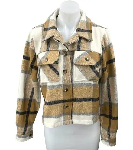 Mi Ami Brown White Plaid Check Flannel Long Sleeve Button Collar Shirt Jacket M Size M