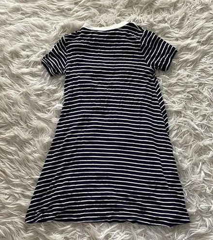 Macy's navy blue and white striped t shirt dress