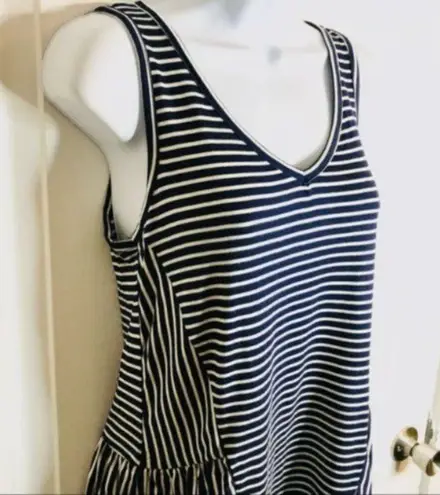 Modcloth  Stripe Ruffle Tank Top In Every Direction Knit Navy Blue Cream White S