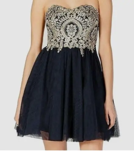 City Chic Navy and Gold Strapless Formal Dress