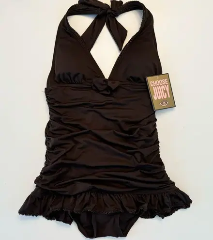 Juicy Couture  Grant Halter Swimdress One Piece Y2K Small NWT Neutral Chocolate