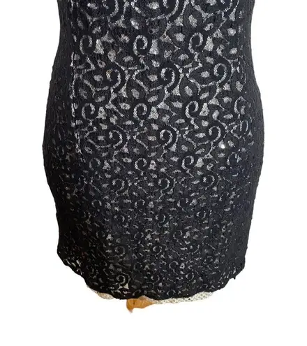 Jessica McClintock Vintage Gunne Sax  Black Silver Lace Slip Mini Dress Size 5/6