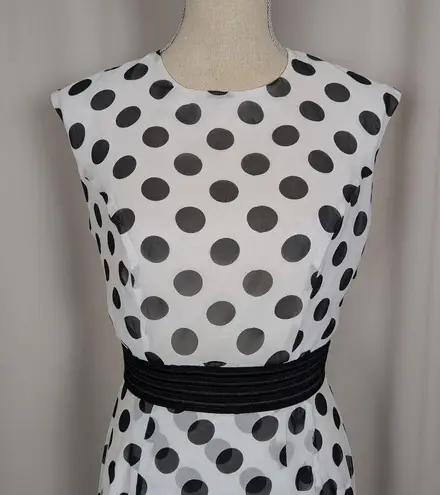 New York & Company Sleeveless Polka Dot Ruffle Maxi Dress Black and White Small