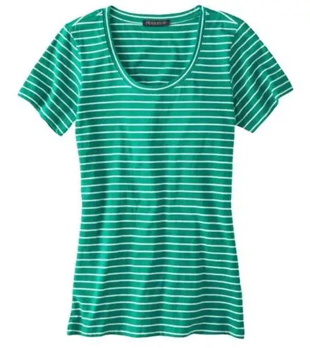 Pendleton Pima Striped Short Sleeve Tee Women’s Size Large Petite Green & White