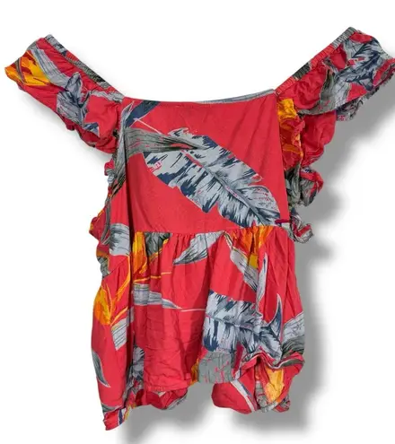 Patrons of Peace Tropical Print Ruffled Tank