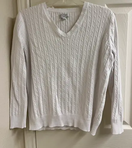 kim rogers White V neck cable knit golf tennis sweater pickle ball old money