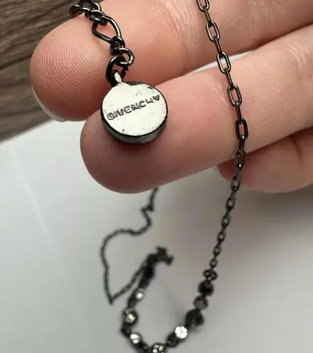 Givenchy Black Grey & Clear Rhinestone Gunmetal Necklace Y Drop Chain