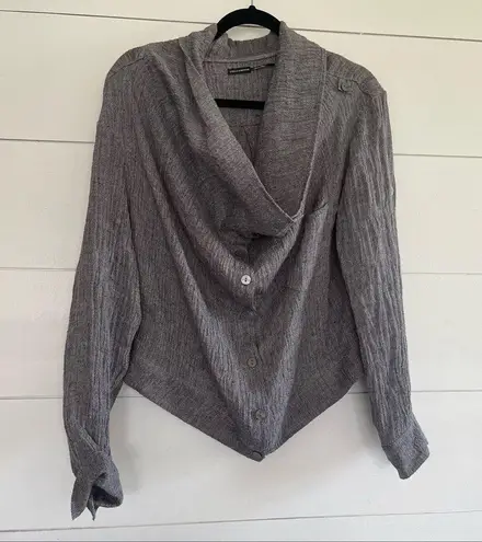 Stella Carakasi Women’s Small Hemp LagenLook Minimalist Button Jacket Artsy Art Gray