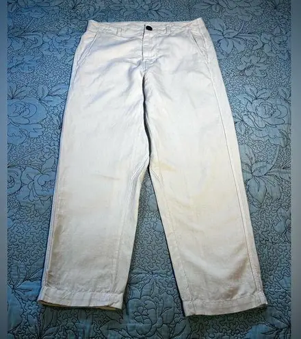 ZARA  Cotton/Linen Blend Oyster White High Waist Ankle Cropped Pants NWOT Sz M