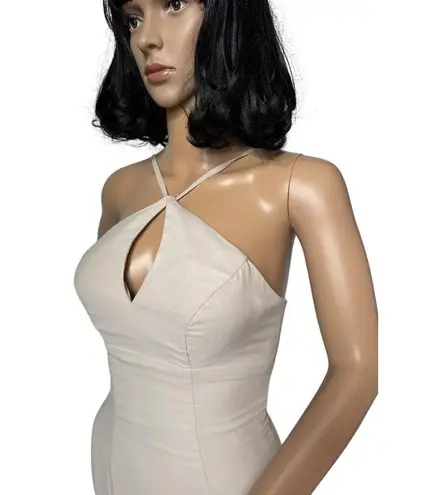 Azazie sexy fitted keyhole halter formal maxi Champagne. dress XXS