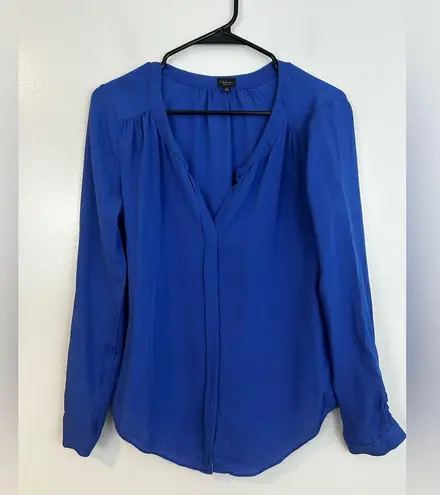 Babaton T. 100% Silk Royal Blue Hidden Button Down V-neck Blouse Size Small