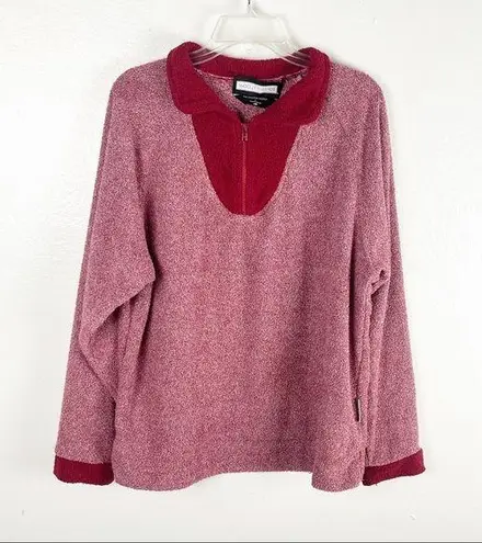 Woolly Threads Red Marled Quarter Zip Long Sleeves Pullover, Size Large