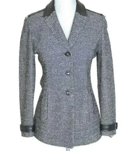 St. John Blazer Size 2 Black Leather Detail 3 Button