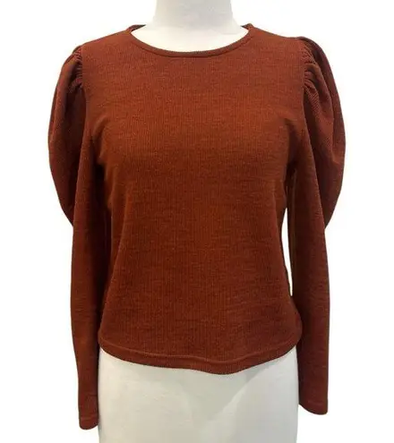 Love Riche Medium Burnt Orange Puffy Shoulder Long Sleeve Top