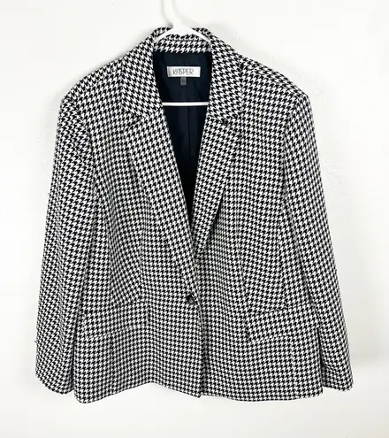 Kasper Houndstooth Long Sleeves Elbow Patches Lined Single Button Blazer 24W