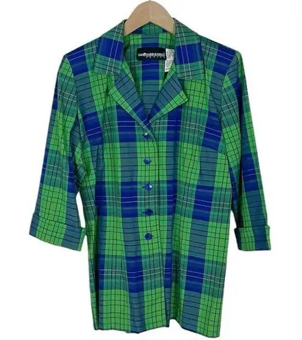Sag Harbor Vintage Blue and Green Plaid Shirt Jacket Shacket Size 6 Petite