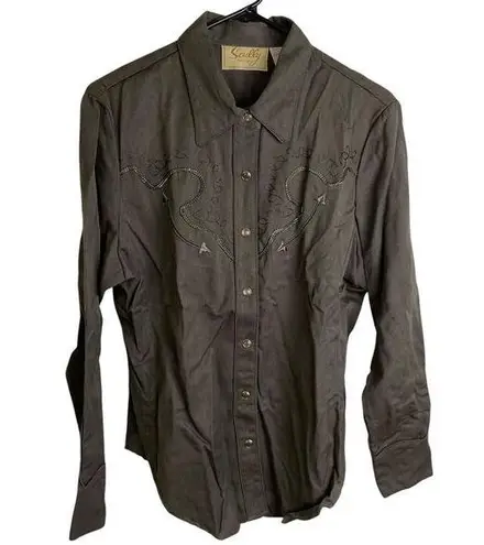 Vintage Scully Womens Western Shirt Medium Brown Pearl Snap Chainstitch Cowgirl