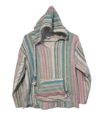 Baja Style Hoodie Pullover Mexican Sweater Teal Pink White Green