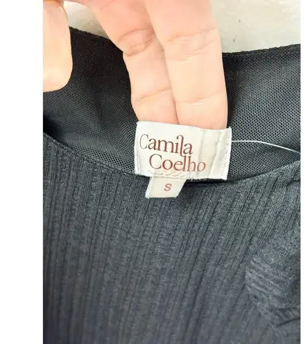 Camila Coelho NWOT Amorazo Puff Sleeve Lettuce Hem Crop Top Black Women's Size S