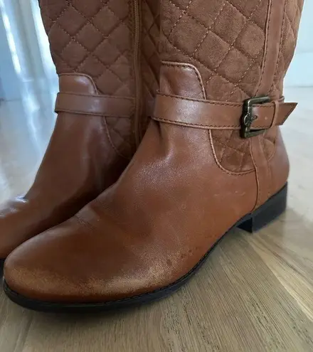 Isaac Mizrahi Cognac Brown Quilted Leather Riding Boots women’s size 9W wide
