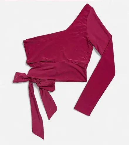 Better Be One-Shoulder Cut Out Crop Top With Bow | Pink | Size Medium