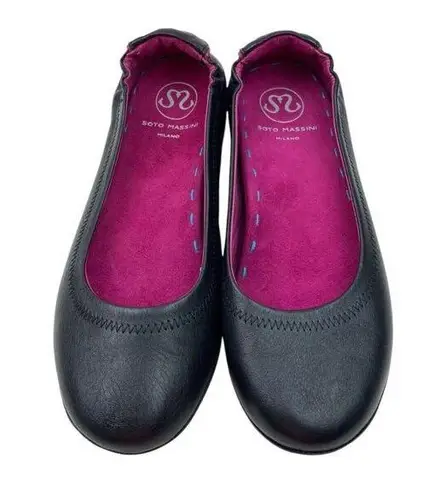 Massini *Soto Ballet Flats Womens 36 Black Leather Comfort Orthopedic Footbed