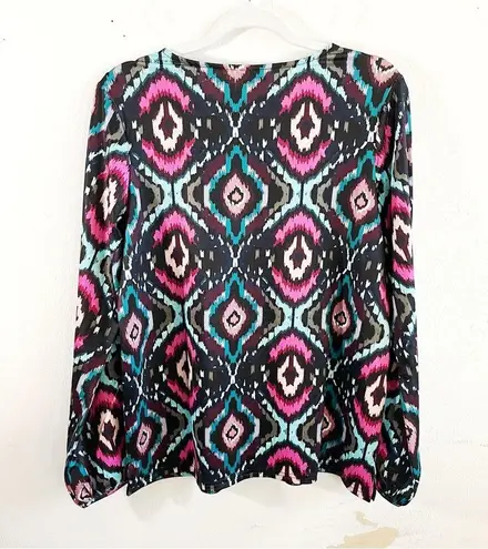 Tracy Negoshian Blouse Kinlee Lace Up Loose Fit Tunic Watercolor Ikat Sz S EUC