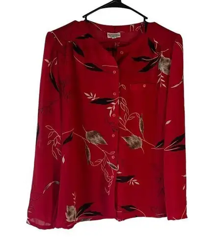 Campus Casuals Vintage 90s Women's Size Medium Novelty Print Red Blouse