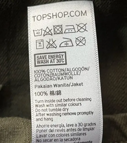 Topshop  Lightweight Distressed Utility Shirt Jacket Army Green Size 4