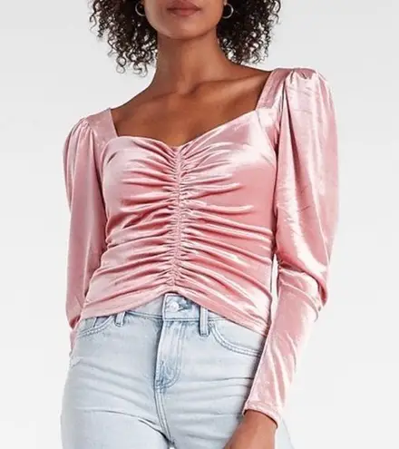 EXPRESS  Pink Velvet Ruched Puff Long Sleeve Crop Top XS