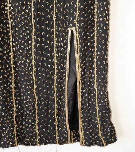 Lisa Kane Fantasy by Black and Gold Fully Beaded Silk Maxi Dress Size Small