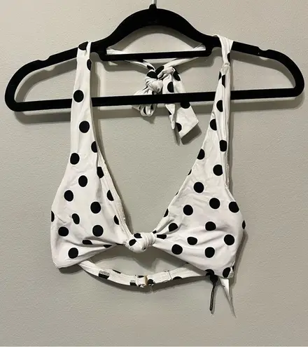 Sunn Lab Swim Knot Front Halter Bikini Top White Black Polka Dots NWOT XS