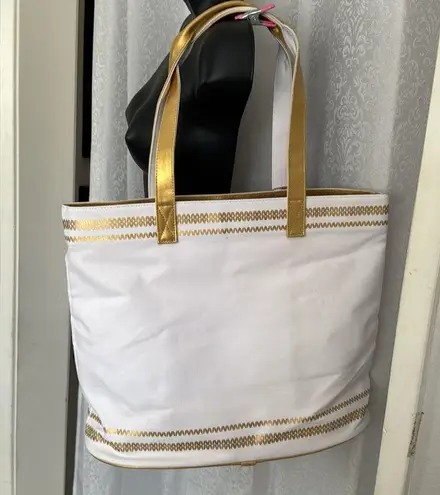 Elegant Canvas White and Gold Tote Bag